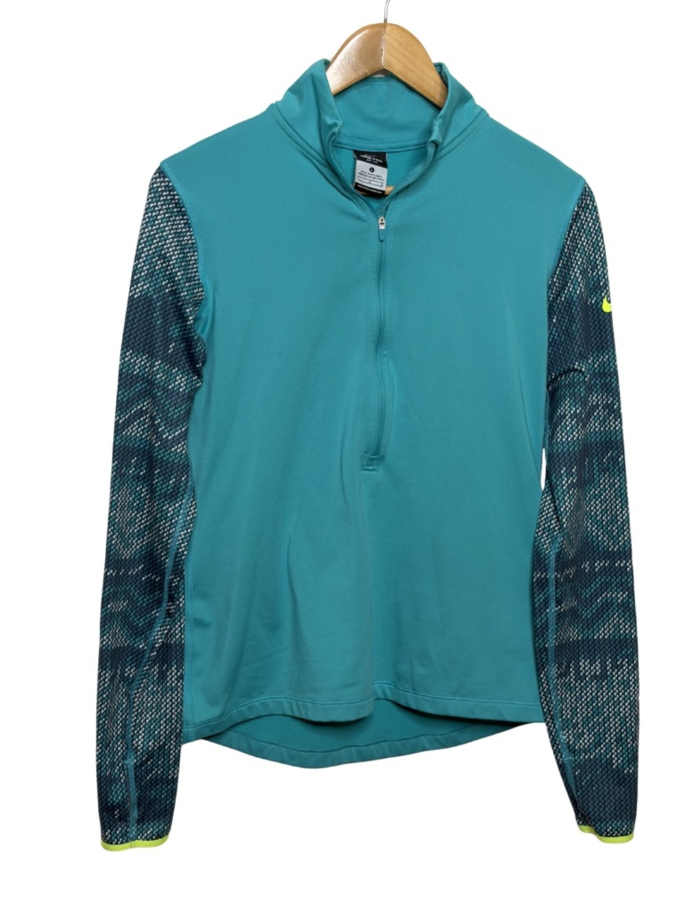 Nike Pro Dri Fit 1/4 Zip Womens L Teal Thumbhole Athletic Top